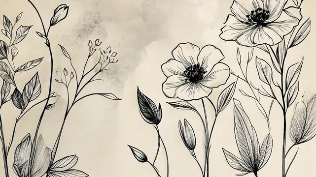 Elegant floral animation with delicate line art and subtle watercolor texture