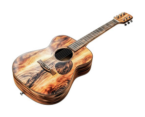 Fototapeta premium Beautiful acoustic guitar with unique wood grain design perfect for music enthusiasts and collectors, cut out