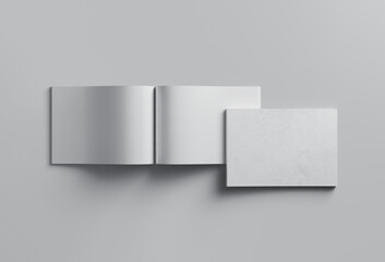 Blank Landscape Brochure and Card Mockup on Gray Background