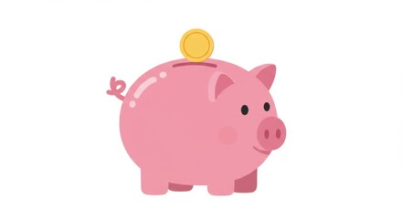 Obraz premium Flat Design Illustration of a Piggy Bank with a Gold Coin Dropping In