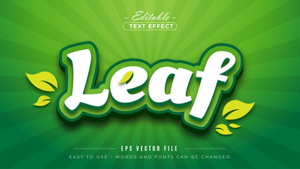 Leaf green nature 3d logo template editable text effect style.