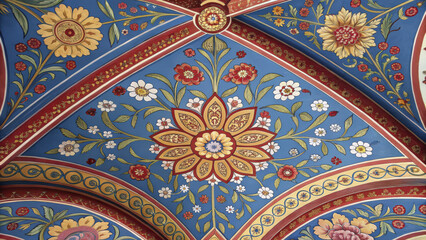 richly detailed ceiling with vibrant floral patterns and ornate designs creates stunning visual impact