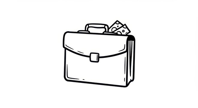 Line Art Drawing of a Briefcase with Money Peeking Out