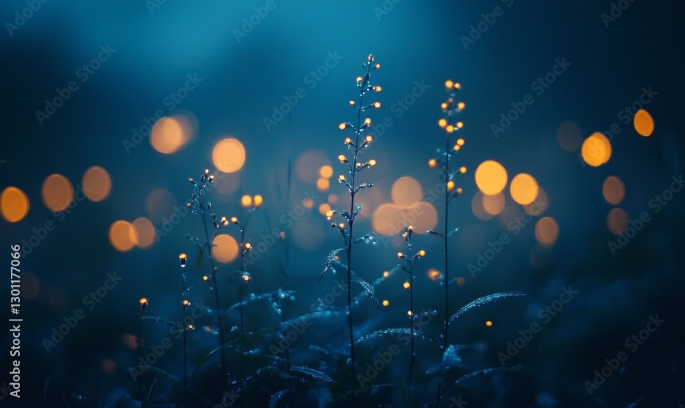 Poster twilight scenery with bokeh lights, creating a dreamy atmosphere.
