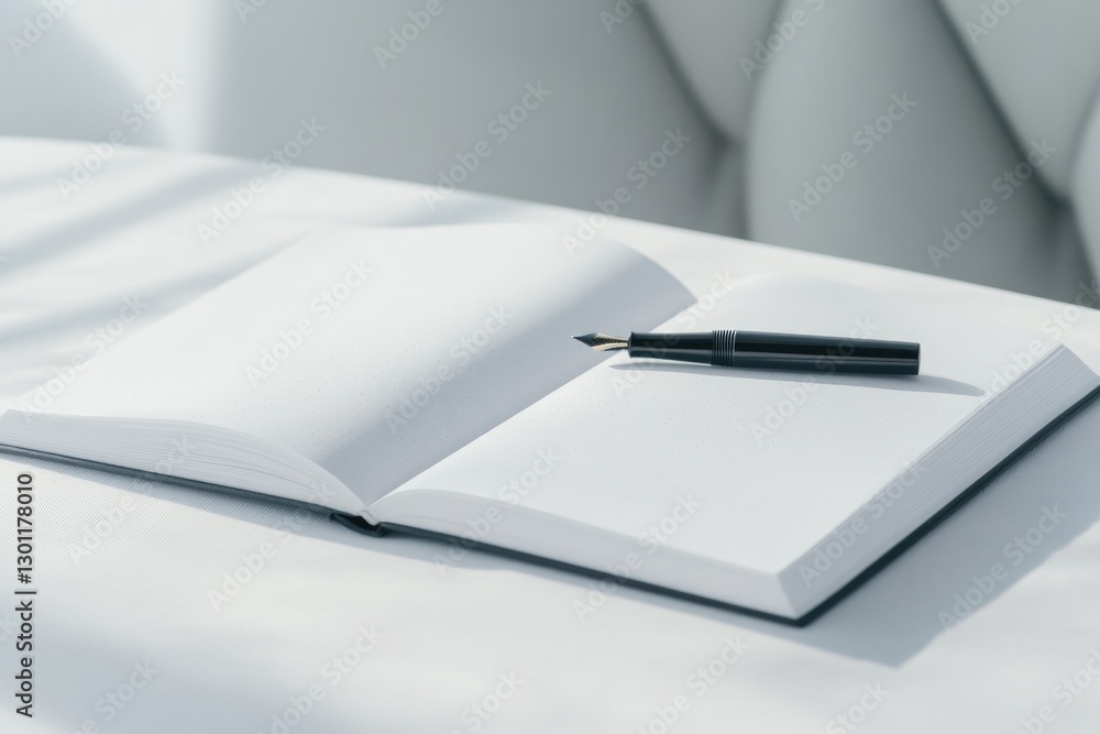 Aufkleber capture serene close-up of open notebook with fountain pen resting across its pages showcasing delic