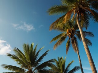 Towering Palm Trees Swaying Under a Vibrant Blue Tropical Sky