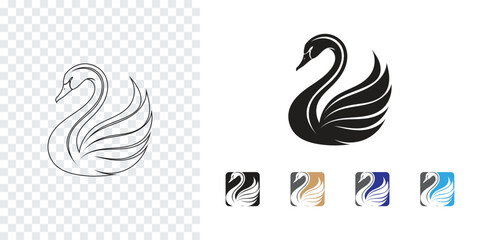 Elegant Swan Vector Art in Black and White with Multiple Variations