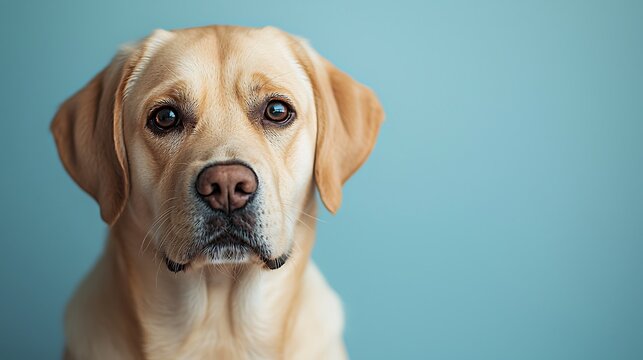 Labrador Portrait, Calm, Studio, Blue Wall