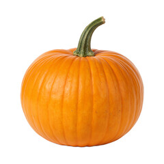 Obraz premium Vibrant orange pumpkin with a lush green stem exuding autumn vibes on a white backdrop