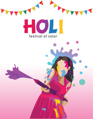 Happy Holi festival of India background. group of people celebrating Holi. abstract vector illustration banner design