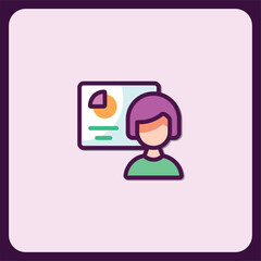 Presentation Icon, Woman Giving Business Presentation with Chart