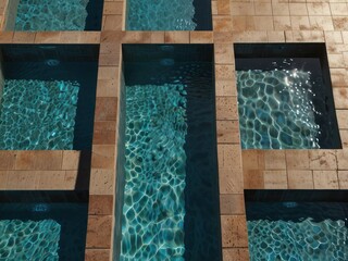 Geometric Pool Reflections Under Sunlight