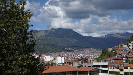 Cusco city with a clear sky with mountains in the background