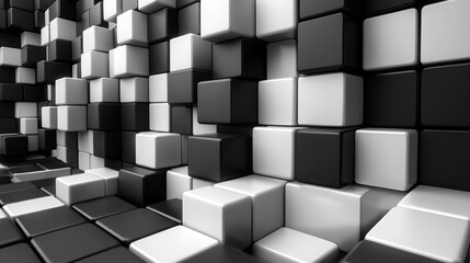 Abstract monochrome cubes wall, digital art, background texture