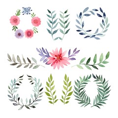 Set of floral design elements. multiple watercolor floral illustration