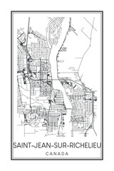 Obraz premium Printable downtown road map poster of the Canadian city of SAINT-JEAN-SUR-RICHELIEU on solid white background with city name