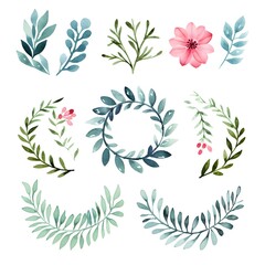 Set of floral design elements. multiple watercolor floral illustration
