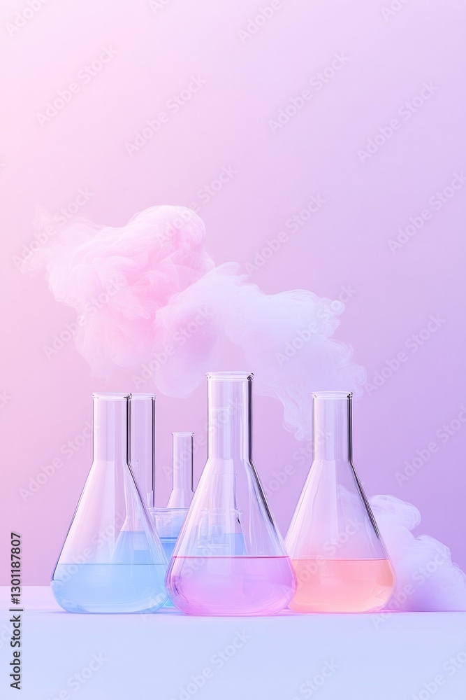 Poster vibrant array of swirling liquids in beakers and flasks embodying abstract chemical reactions with d