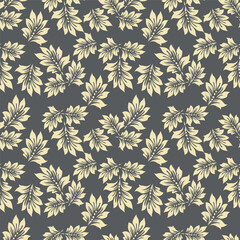 Elegance pink floral stems seamless pattern on a grey background. Vector hand drawn. Artistic, abstract flowers and tiny leaves, buds bells printing. Template for designs, fabric, fashion, textile
