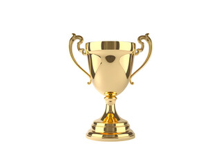A polished, golden trophy with ornate handles 