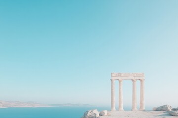 capture serene morning view of ancient ruin against clear sky its structure standing resilient through time