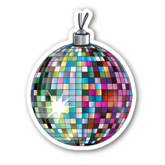 Disco ball with colorful reflective squares, perfect for parties and celebrations. Its shiny surface reflects light, creating vibrant atmosphere