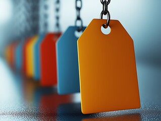 Tags hanging, abstract blurred background