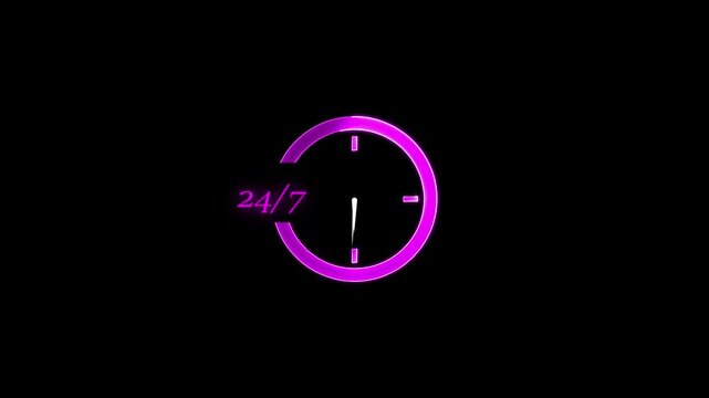 Customer service concept. Nonstop service 24 hrs. for worldwide nonstop and full-time available contact of service. animation of holding virtual 24-7 with clock