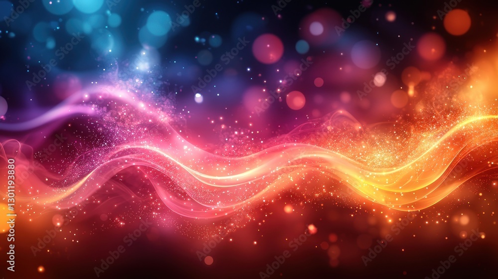 Poster abstract flowing light streaks with bokeh and sparkle background effect