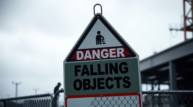 Warning: Danger! Watch out for Falling Objects Sign near construction site. Keep safe from hazards.