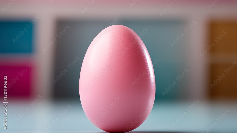Poster pink egg is sitting on a table. the egg is the only object in the image. the egg is the main focus o