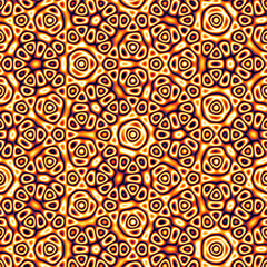 Quasicrystal covered surface.  Cells in a quasi crystalline lattice completely fill the available space in a manner that is not periodic but not random either.  Colors and forms remind one of Mandalas