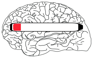 The sticker image shows a black and white illustration of a brain with a horizontal progress bar partially filled in red.