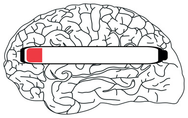 The sticker image shows a black and white illustration of a brain with a horizontal progress bar partially filled in red.