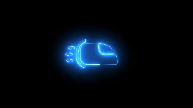 neon line train icon animations representing railway concept . Glowing neon train icon animation on black background.