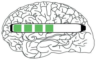 The sticker image shows a black and white illustration of a brain with a horizontal progress bar partially filled in green.