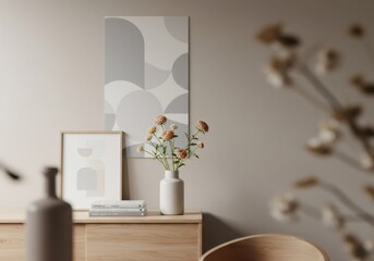 Neutral Tones Abstract Art Print in Modern Interior
