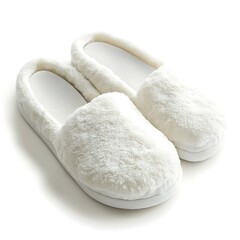 Cozy white slippers in house furniture asset minimalist style soft texture white background