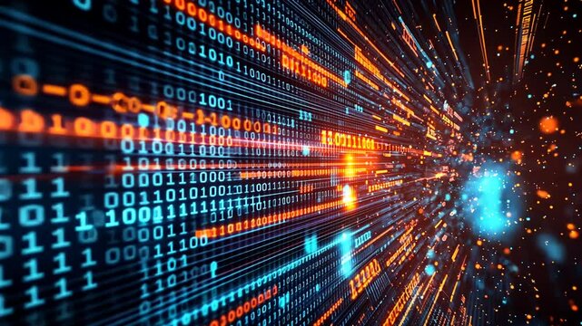 Binary code data stream through space