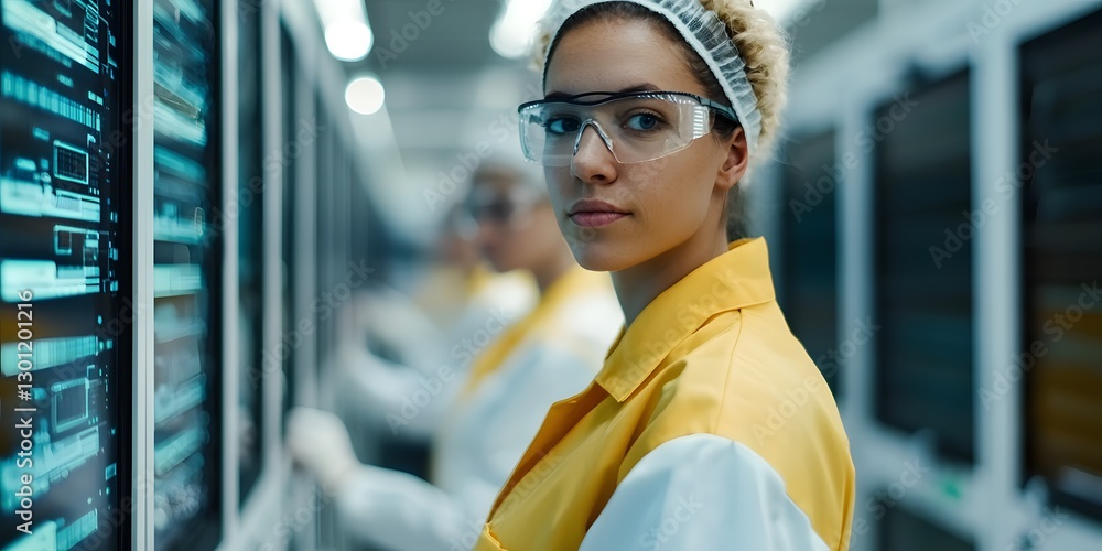 Poster engineers innovating in a tech lab advancing prototypes and technology modern environment close-up v