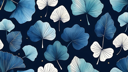 Elegant Ginkgo Leaves Pattern in Blue Tones for Textile Designs