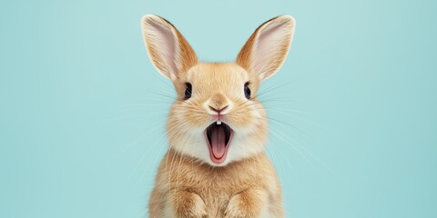 Obraz premium A cute bunny smiling brightly, radiating joy and excitement.