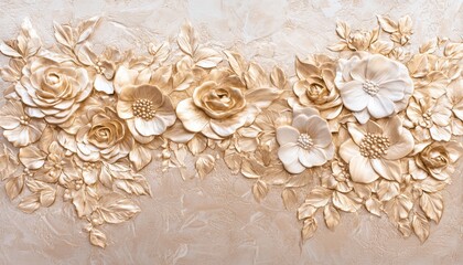 High-end floral etching patterns in brushed antique gold, adorning a refined minimalist canvas