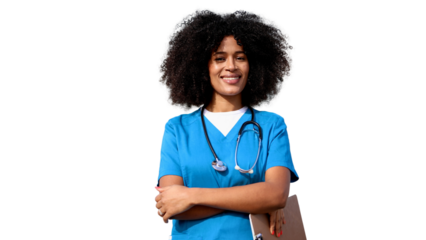 Confident doctor smiling with crossed arms on transparent background