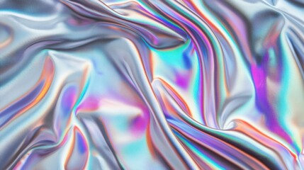 Iridescent floral holographic patterns softly diffusing over a pearl-white silk backdrop