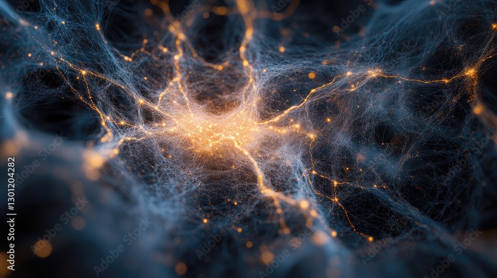Poster financial data illuminated like constellations, glowing web of starlit patterns representing busines