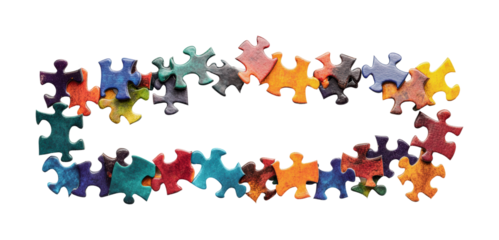 Colorful puzzle pieces arranged in a creative pattern for a fun activity and learning experience for all ages, cut out