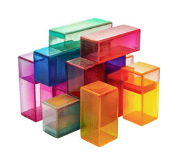 Obraz premium Colorful translucent blocks arranged in a playful design for creative building activities or education, cut out