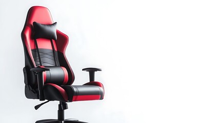 Fototapeta premium Ergonomic gaming chair asset in house furniture on white background modern design focused viewpoint comfort concept