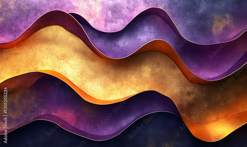 Aufkleber abstract gold and purple layered waves background with artistic texture and color gradient